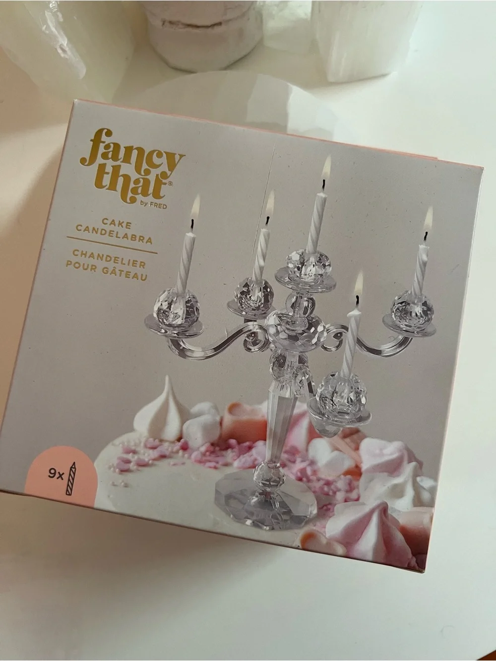Fred Fancy That Clear Crystal-Style Cake Candelabra with White Candles